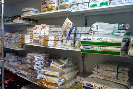 Shelves of pet food in the hospital